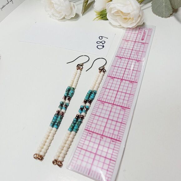 seed bead earrings 680d#mfs Seed beaded minimalist stick earrings sweater stripe - Picture 5 of 5